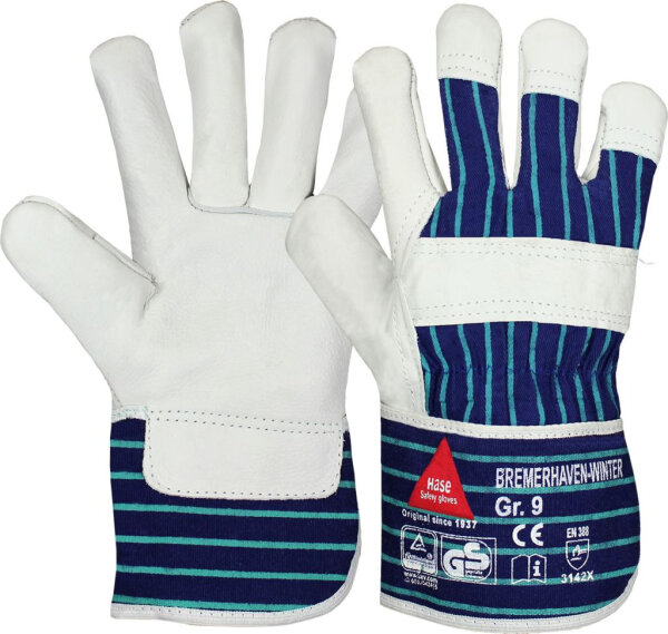 Hase BREMERHAVEN WINTER, Arbeitshandschuh aus Rindnarbenleder, Größe 8-12, Kat. II, EN 388, TÜV GS