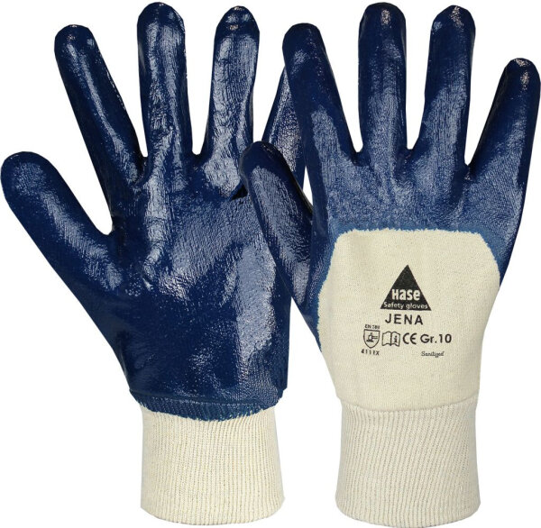 Hase JENA, Nitril-Arbeitshandschuh aus Baumwolle / Nitril, Größe 7-12, Kat. II, EN 388, Sanitized®