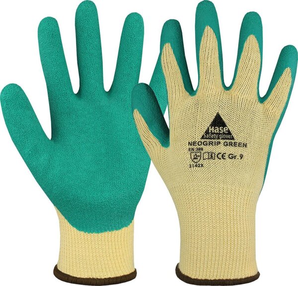 Hase NEOGRIP GREEN Montagehandschuh aus 10G Baumwolle/Polyester, Latex geraut