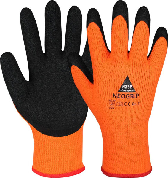 Hase NEOGRIP ORANGE, Montagehandschuh aus Polyacrylstrick / Latex, Größe 7-11, Kat. II, EN 388