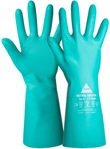 Hase NITRIL GREEN, Chemikalienschutzhandschuh Typ A aus Nitril, Größe 7-11, Kat. III, EN 388, EN 374-1 (AJKLMNOPT), EN 374-5