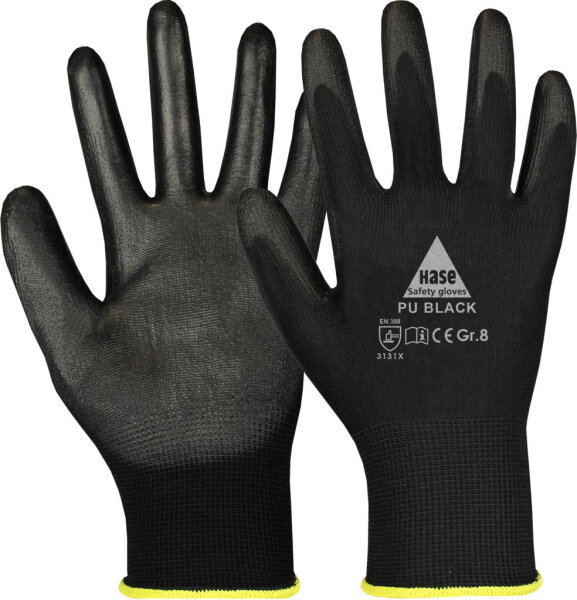 Hase PU BLACK, Montagehandschuh aus Polyester / PU, Größe 6-11, Kat. II, EN 388