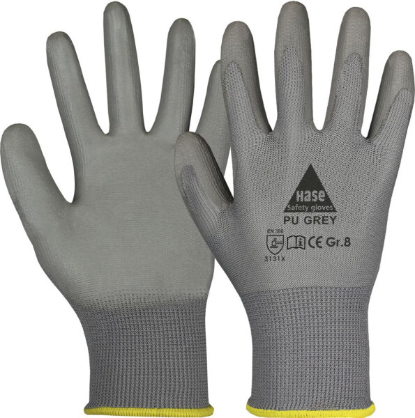 Hase PU GREY, Montagehandschuh aus Polyester / PU, Größe 6-11, Kat. II, EN 388