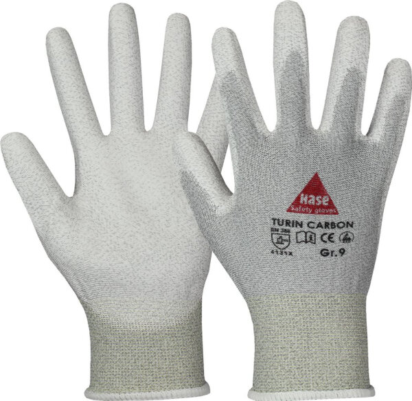 Hase TURIN CARBON, Montagehandschuh aus Nylon / Carbonstrick / PU, Größe 6-11, Kat. II, EN 388, ESD zertifiziert nach EN 16350