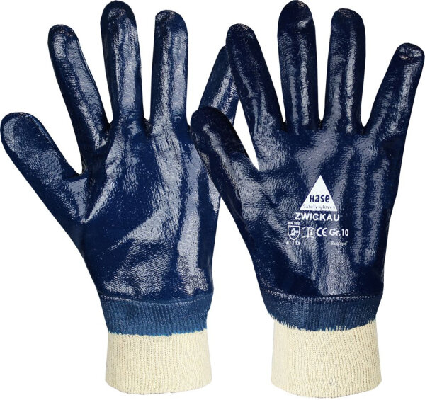 Hase ZWICKAU, Nitril-Arbeitshandschuh aus Baumwolle / Nitril, Größe 8-12, Kat. II, EN 388, Sanitized®