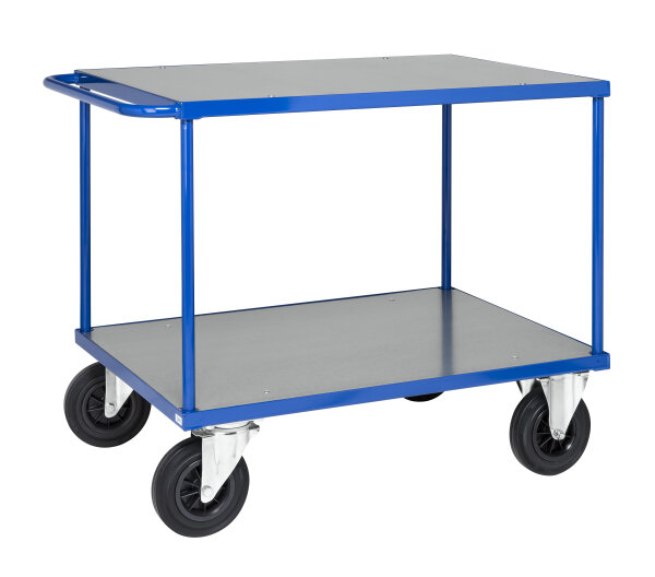 Kongamek Tischwagen, blau pulverlackiert, Böden mit 2 mm elektrolytisch verzinktem Stahlblech ummantelt, 500kg Tragfähigkeit
