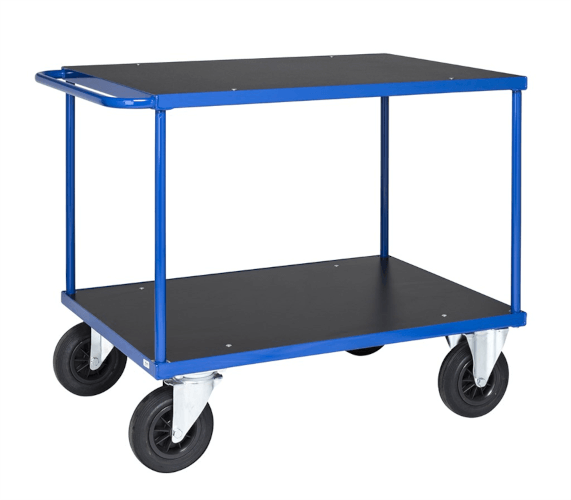 Kongamek Tischwagen, blau pulverlackiert, melaminbeschichtete MDF Platten, 500kg Tragfähigkeit