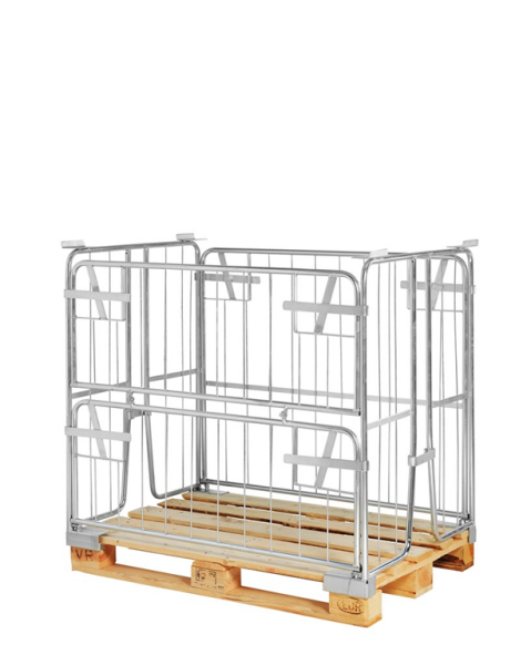 Kongamek Palettencontainer, EUR-Paletten-Größe, (LxBxH) 1200 x 800 x 1000mm, Öffnung auf langer Seite, obere Hälfte auf langer Seite herausnehmbar, 1 Tür auf langer Seite, Elektrolytisch verzinkt