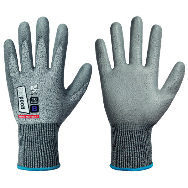 GOODJOB® Schnittschutzhandschuh *BURBANK*, Lvl. B, PU Beschichtung, grau, Gr. 7 - 11