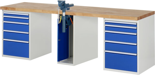 Rau Werkbank 7511A0, B2500/3000 x T700 x H890mm, 10x Schublade-TA, 1x Schraubstock m. Klapplift