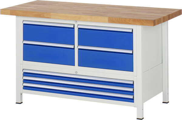 Rau Werkbank höhenverstellbar 8933A2, B1250/1500 x T700 x H840-1040mm, 7/9x Schublade-TA