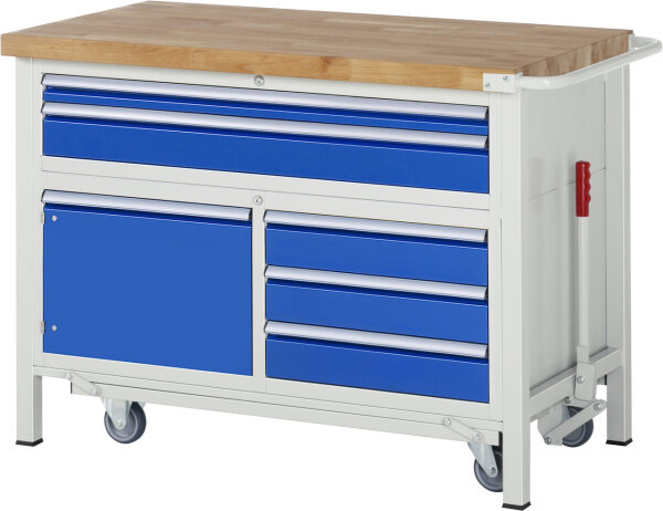 Rau Fahrbare Werkbank mit/ohne Fahrgestell 8922, B1250/1500 x T700 x H880mm, 5x Schublade, 1x Tür