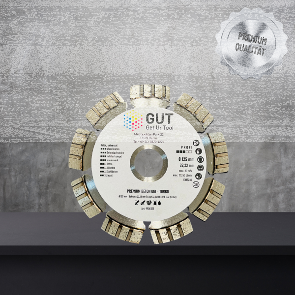 GUT-Dia.- Trennscheibe Baustelle PREMIUM TURBO (Beton - Hartgestein) - Ø 125mm x 22,23mm