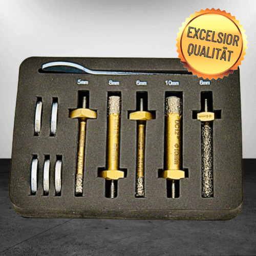 GUT-Dia.-Fliesenbohrkronen Set EXCELSIOR - M5-AG NL: 38mm Set 11 tlg. im Alu-Koffer