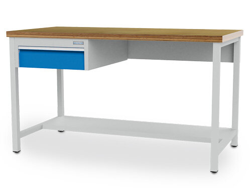 Bedrunka+Hirth, Arbeitswerktisch m. Hängeschubladenblock, Tiefe 750mm, Arbeitsplatte Buche, 300kg Traglast