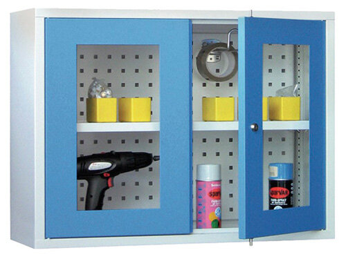 Bedrunka+Hirth, Wandhängeschrank, Sichtfenster/Vollblechtür, 1x Fachboden, Lochblech Rückwand
