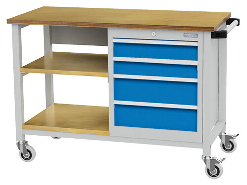 Bedrunka+Hirth, Mobile Werkbank Tiefe 500 mm, R 18-16, 4 x Schublade, 2 x Fachboden, 04.512.04A