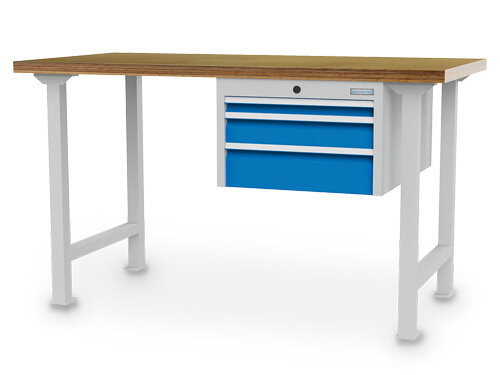 Bedrunka+Hirth, Reihenwerkbank Tiefe 750mm, Arbeitsplatte Buche, 1 - 3 Schubladen
