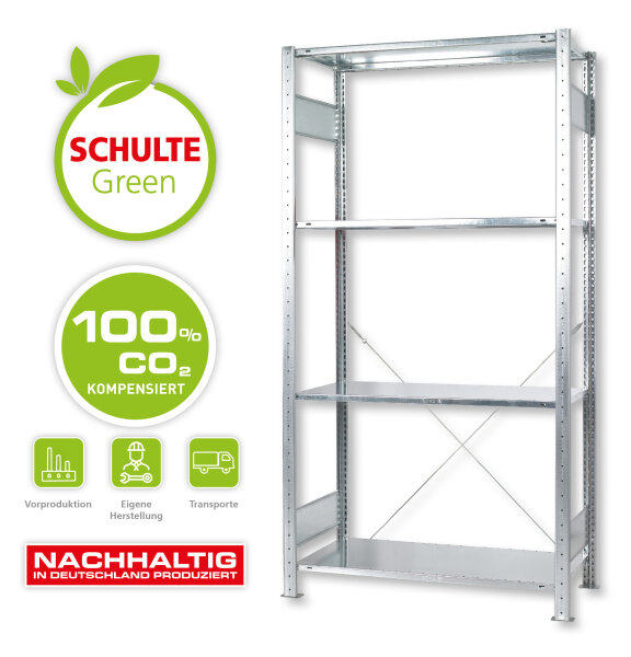 Schulte Lagertechnik "Green" Grundregal, Steckregal MULTIplus150, 4 Fachböden, verzinkt