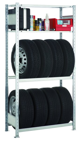 Schulte Lagertechnik Grundregal, Garagenregal-Set MULTIplus150, 2000 x 1000 x 400 mm, verzinkt, 2 Fachböden, 2 Reifenebenen