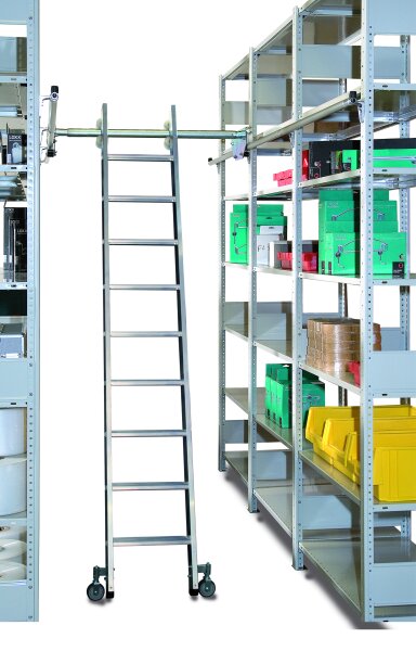 Schulte Lagertechnik Aluminium-Regalleiter für Doppelregale, seitlich verschiebbar