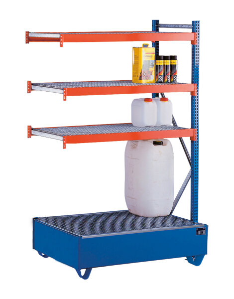 Schulte Lagertechnik Anbauregal, W 100-Umweltregal-Set, 2000 x 1250 x 600 mm, blau/orange/verzinkt