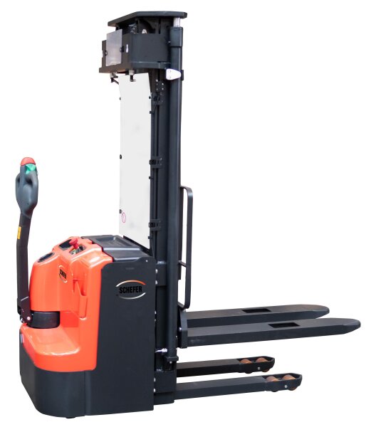 Schefer Stapler EGV Premium, elektrisch, Tragfähigkeit 1600kg, 3,2kw Hubmotor, PU Räder, Gabelhöhe max. 4600mm, incl. Batterie & Ladegerät, pulverbeschichtet