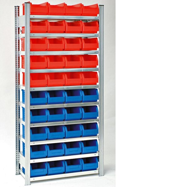 Regalwerk BERT-Sichtlagerkastenregal Grundfeld HxBxT 2000x875x400 mm verzi. 10 Fachebenen, B3-80026-K