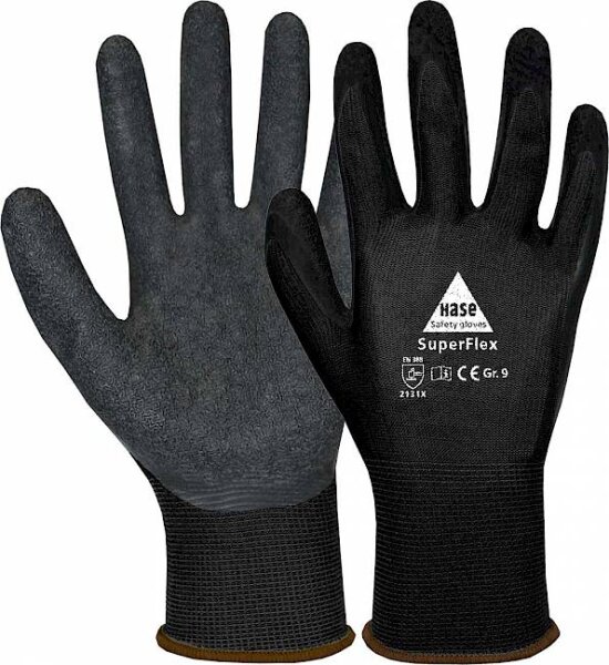 SUPERFLEX BLACK, Montagehandschuh aus Polyester / Latex, Größe 8, Kat. II, EN 388
