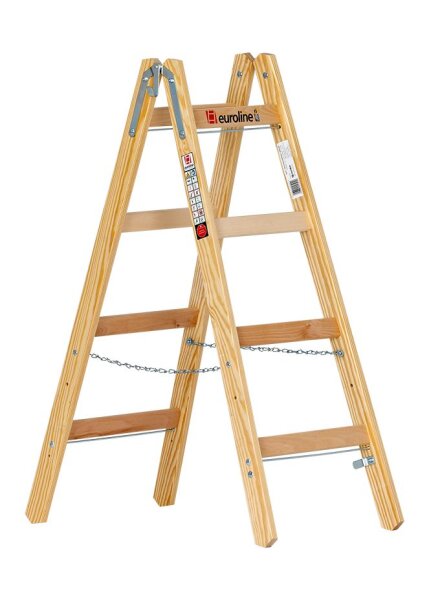Euroline Holz-Sprossenstehleiter 10501/10502 mit Eimerhaken