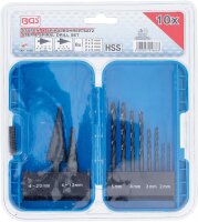 BGS Stufenbohrer- und Spiralbohrer-Satz | HSS | 4 - 12 / 4 - 20 mm | 2 - 5 mm | 10-tlg.