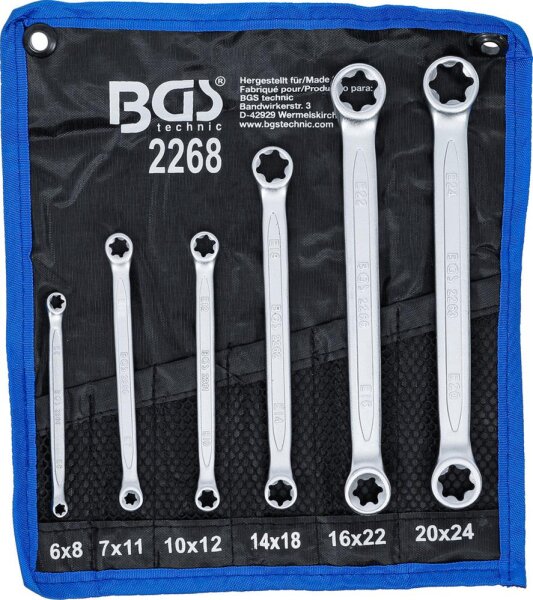 BGS Doppel-Ringschlüssel-Satz mit E-Profil-Ringköpfen | SW E6 x E8 - E20 x E24 | 6-tlg.