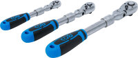 BGS Umschaltknarren-Satz | ausziehbar, abwinkelbar | Abtrieb Außenvierkant 6,3 mm (1/4") - 10 mm (3/8") - 12,5 mm (1/2") | 3-tlg.