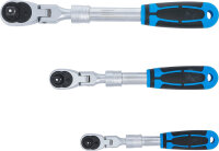 BGS Umschaltknarren-Satz | ausziehbar, abwinkelbar | Abtrieb Außenvierkant 6,3 mm (1/4") - 10 mm (3/8") - 12,5 mm (1/2") | 3-tlg.