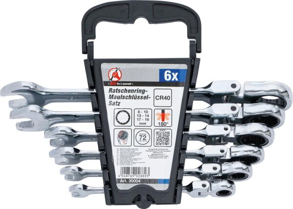 BGS Diy Ratschenring-Maulschlüssel-Satz | flexible Köpfe | SW 8 - 19 mm | 6-tlg.