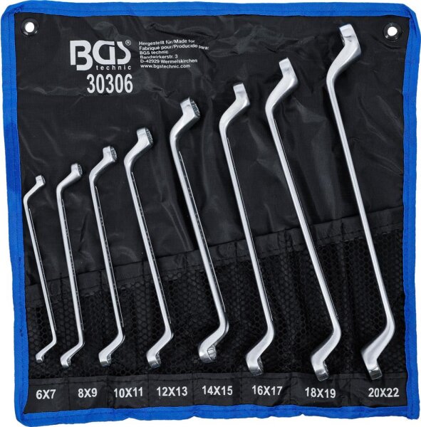 BGS Doppel-Ringschlüssel-Satz | tief gekröpft | SW 6 x 7 - 20 x 22 mm | 8-tlg.