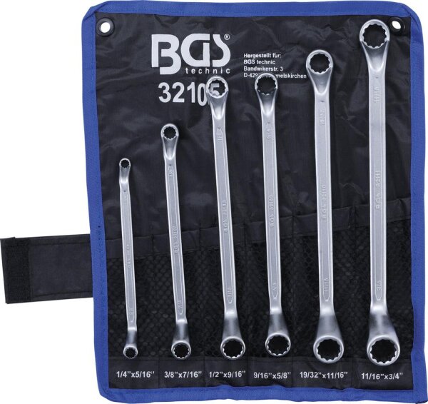 BGS Doppel-Ringschlüssel-Satz | tief gekröpft | Zollgrößen | SW 1/4" - 3/4" | 6-tlg.