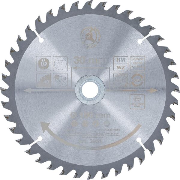 BGS Diy Hartmetall-Kreissägeblatt | Ø 180 x 30 x 2,5 mm | 40 Zähne