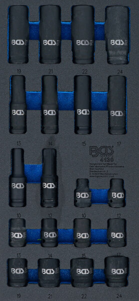 BGS Werkstattwageneinlage 1/3: Kraft-Steckschlüssel-Einsätze Sechskant | 12,5 mm (1/2") | 10 - 24 mm | 20-tlg.