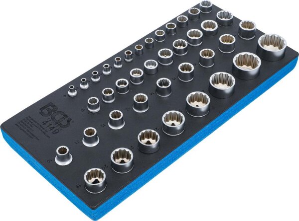 BGS Werkstattwageneinlage 1/3: Steckschlüssel-Einsätze Zwölfkant | 6,3 mm (1/4"), 10 mm (3/8"), 12,5 mm (1/2") | 40-tlg.