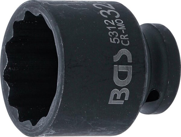 BGS Kraft-Steckschlüssel-Einsatz Zwölfkant | Antrieb Innenvierkant 12,5 mm (1/2") | SW 32 mm