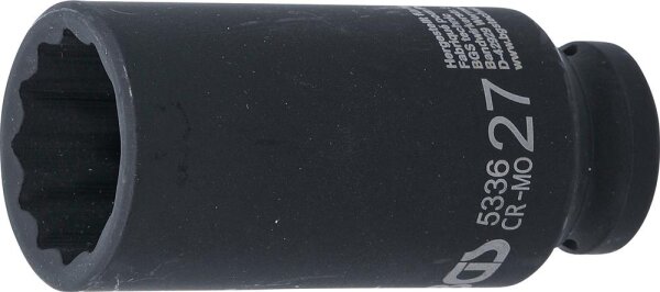 BGS Kraft-Steckschlüssel-Einsatz Zwölfkant, tief | Antrieb Innenvierkant 12,5 mm (1/2") | SW 27 mm