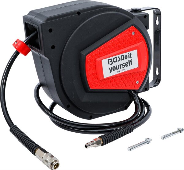BGS Diy Druckluftschlauch mit Aufroller | automatisch | 10 m + 1,5 m
