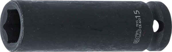 BGS Kraft-Steckschlüssel-Einsatz Sechskant, tief | Antrieb Innenvierkant 12,5 mm (1/2") | SW 15 mm