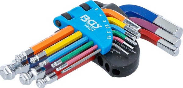 BGS Winkelschlüssel-Satz | Multicolour | kurz | Innensechskant, Innensechskant mit Kugelkopf 1,5 - 10 mm | 9-tlg.
