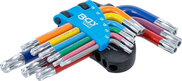 BGS Winkelschlüssel-Satz | Multicolour | kurz | T-Profil (für Torx) mit Bohrung und Kugelkopf T10 - T50 | 9-tlg.