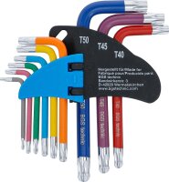 BGS Winkelschlüssel-Satz | Multicolour | kurz | T-Profil (für Torx) mit Bohrung und Kugelkopf T10 - T50 | 9-tlg.