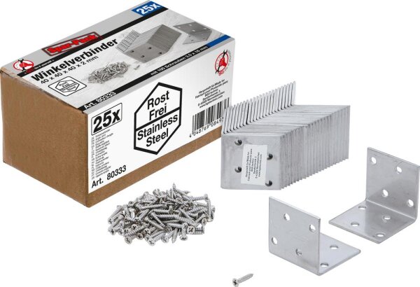 BGS Diy Winkelverbinder | rostfrei | 40 x 40 x 40 mm | Spar-Pack | 25 Stück