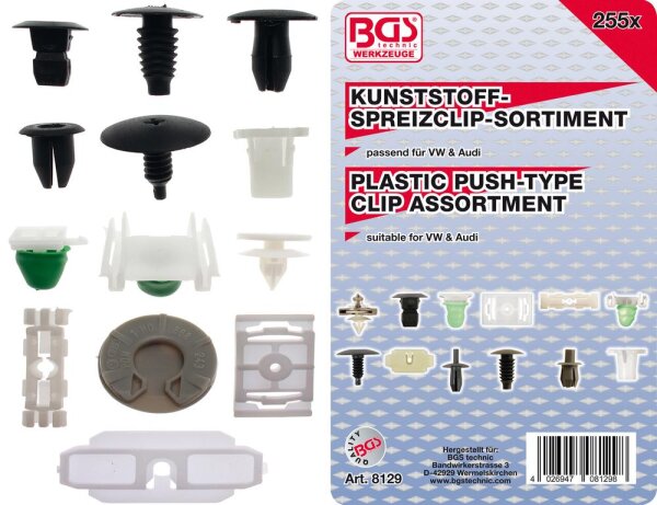 BGS Verkleidungs-Clip-Sortiment für VW Fahrzeuge | 255-tlg.