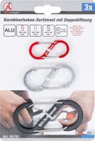 BGS Diy Karabinerhaken-Sortiment mit Doppelöffnung | Aluminium | 3-tlg.